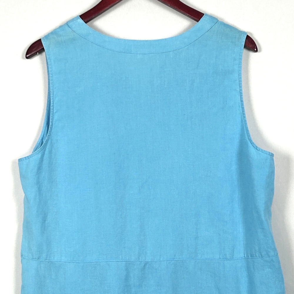 J.Jill‎ Love Linen Dress Womens Large Sleeveless Midi Coastal Wedding Guest Blue - Picture 6 of 10